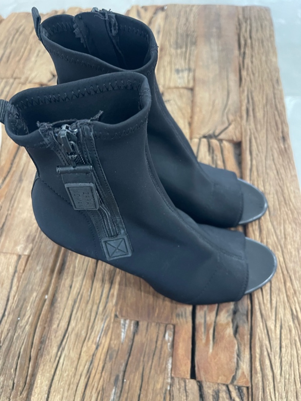 Zara Black Open-Toe Sock Booties with Side Zip